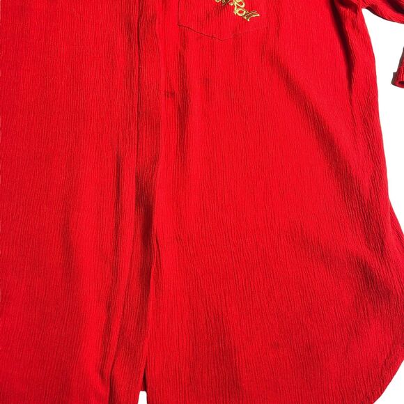 Vintage Niki & Danielle Top Womens 16 Red Rock N Roll Embroidered Pocket Gauze - Picture 7 of 16